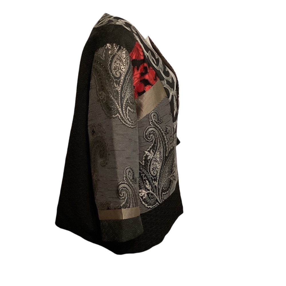 Chico’s Kimono Jacket Paisley Asia Inspired Metallic Open Front Women’s SZ 2(M) - Picture 2 of 9